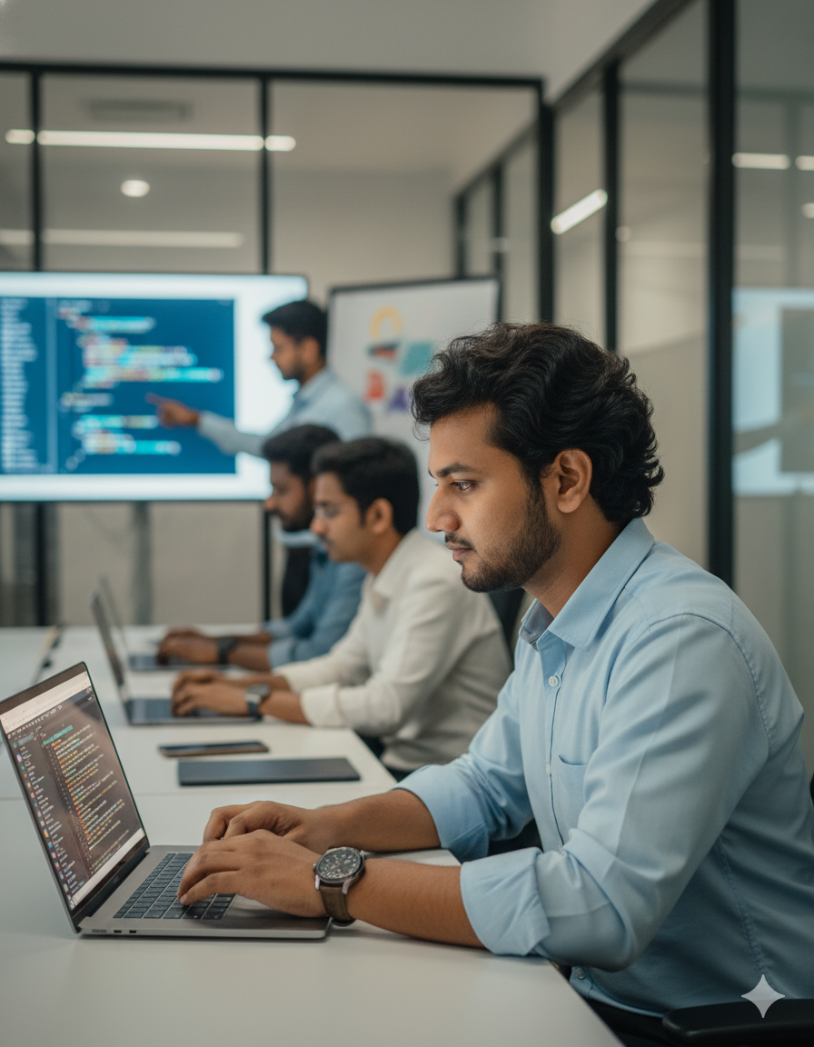 Career team working in office